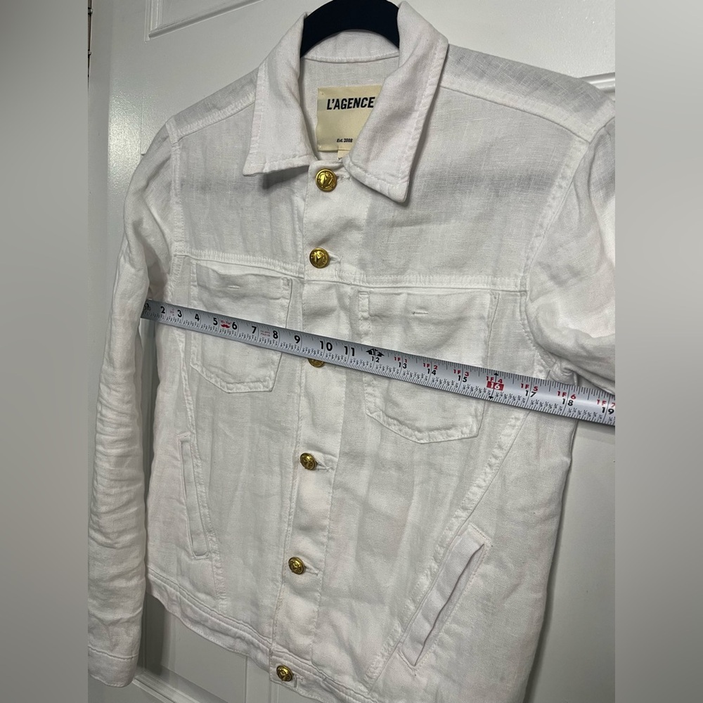 L'AGENCE Point Collar Celine Slim Femme 100% Linen Jacket - Gold Buttons XS - Picture 7 of 9